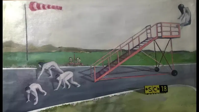 Escalera hacia el cielo. óleo sobre lienzo. 120x50cm.